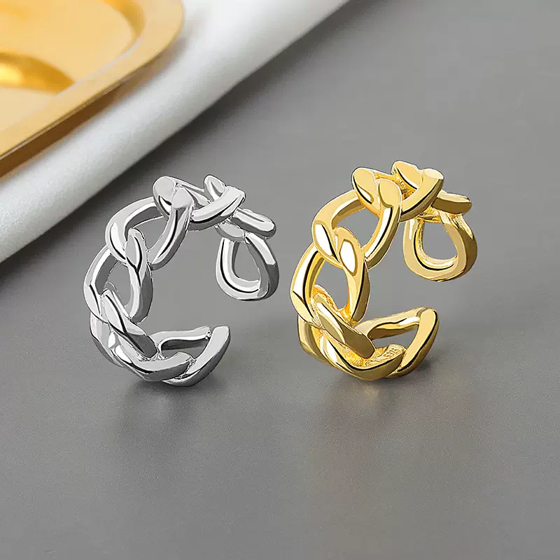 欧美网红同款链条复古戒指女 韩版ins创意百搭设计感轻奢食指戒女