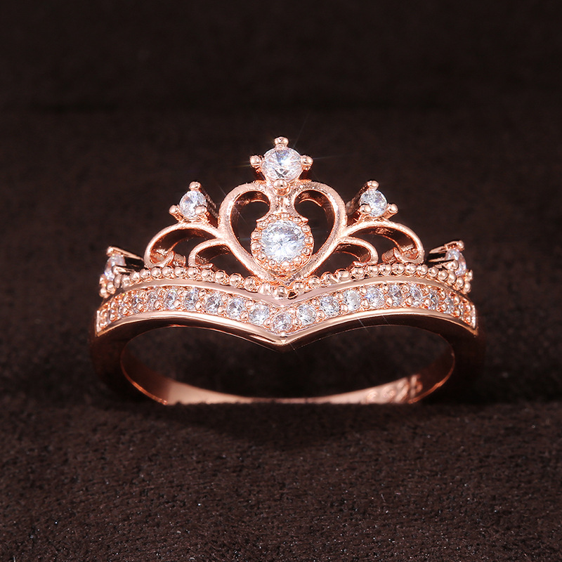 3g Weight Artificial Gemstones Inlay Material Travel Occasion Copper Material Geometric Pattern Women'S Gender White, Gold Color Creative Micro-encrusted Zircon Ladies Crown Copper Ring Classic Fashion Hand Jewelry 7