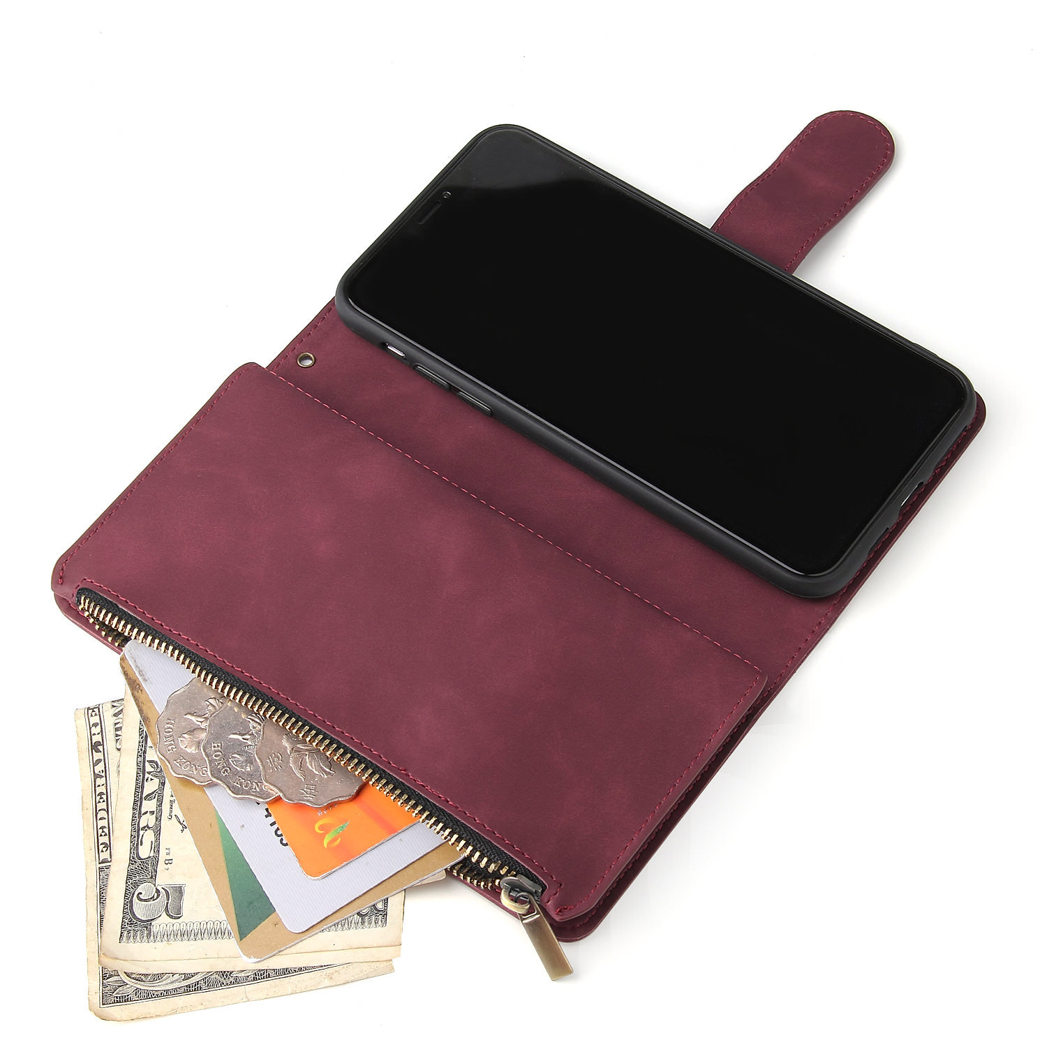 Suitable For IPhone 12 Zipper Phone 17 Pro Max Stand Multi-Card Wallet Leather Case XS_voghion.com