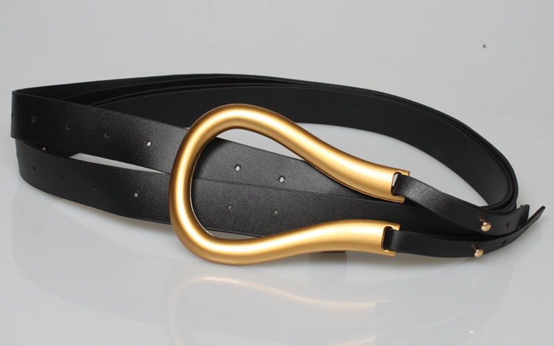 90g Weight Women'S Gender Khaki, Coffee, Grey, White, Black Color Fashion Large Metal Horseshoe Buckle Double Belt 5