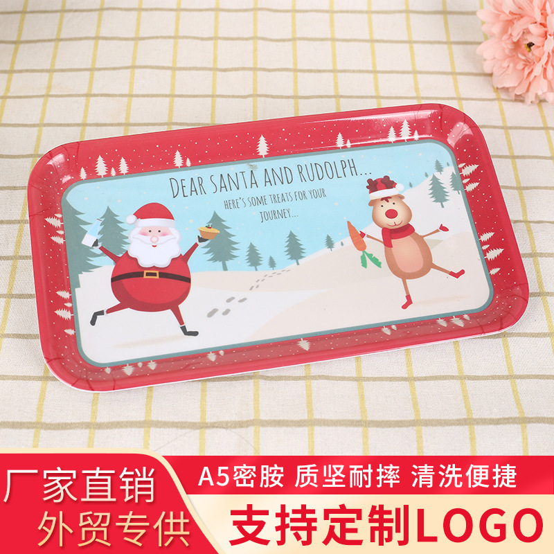 Christmas Cartoon Decal Melamine Tray Scandinavian Melamine Dinner Plate Melamine Tray Tableware Manufacturer Customization