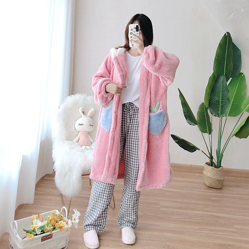 LXL連帽スリーパースイカ赤刺繍ウサギ耳