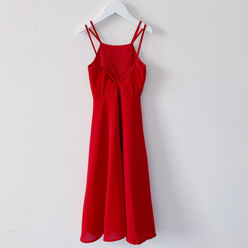 Summer Parent-Child Outfits  New Mother-Daughter Dresses Strappy Dresses Red Backless Beach Dresses Chiffon Beachwear