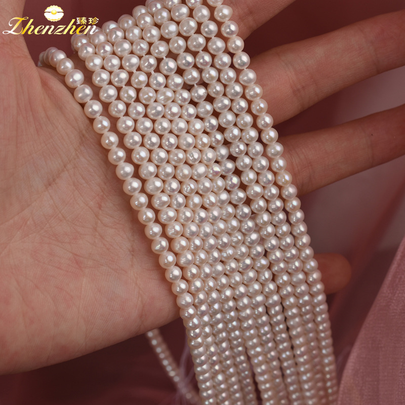 4-4.5mm Round natural Pearl Loose bead White light Through powder True freshwater pearls diy Bead parts wholesale