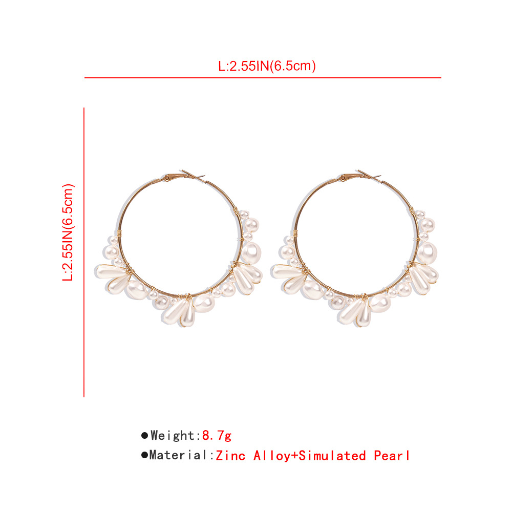 Woven Pearl Exaggerated Fashion Circle Alloy Earrings For Women Hot Sale display picture 3