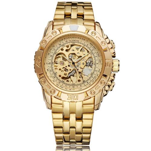 Gold color men's fully automatic mechanical watch fashion spiral hot sale bilateral press buckle alloy pointer wholesale