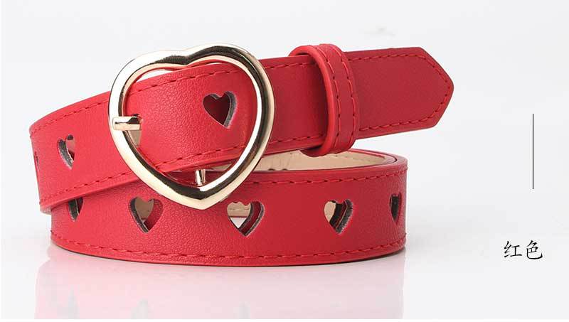 63g Weight Alloy Material Heart, Solid Color Pattern Women'S Gender Basic Style Khaki, Coffee, White, Pink, Red, Green, Camel, Black Color Simple Wild Love Hollow Belt Ladies Pin Buckle Jeans Belt Wholesale 5