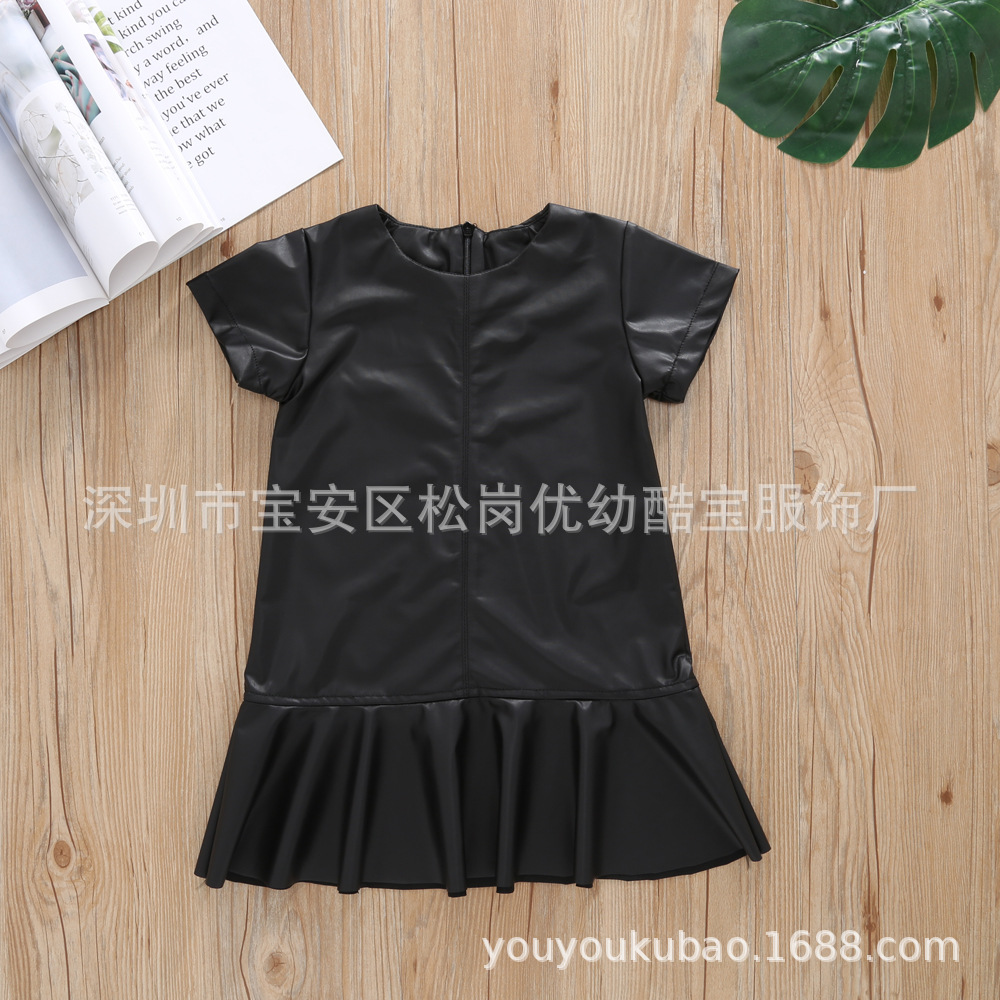 INS Children's clothing girl Leather skirt 2020 A summer New skin Texture Dress personality fashion baby longuette