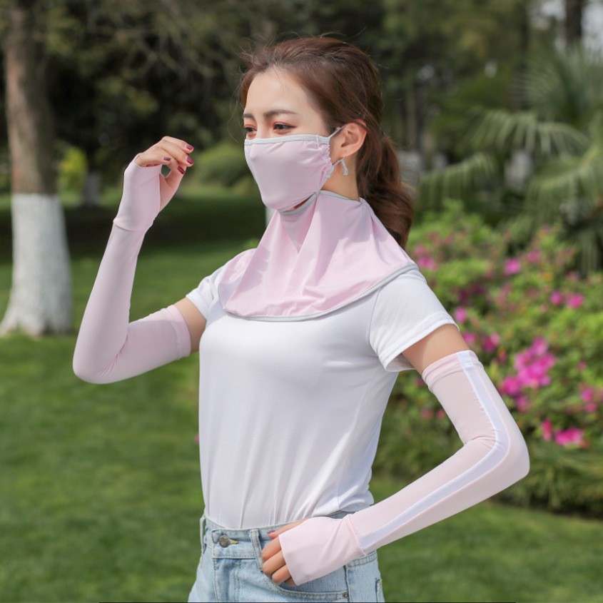 蕉陽下女士專用防曬護臂清涼冰絲袖套帶防滑條韓版時尚拼接條