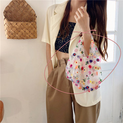 03281 South Korea Instagram semi-transparent gauze embroidery flower patterned floral small fresh net shopping bag factory direct sale