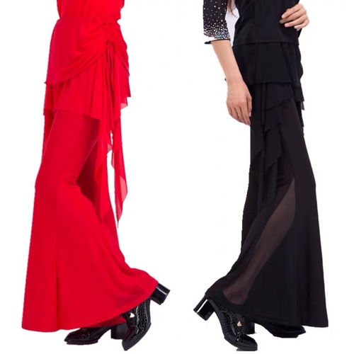 Black red flowy fringe skirt Latin dance pants for women  clothing Latin dance pants show dance horn trousers for woman