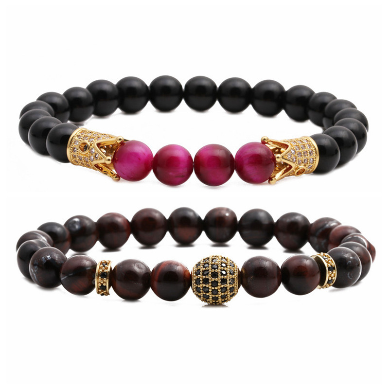 New Bracelet Tiger's Eye Frosted Stone Crown Diamond Ball Beaded Bracelet Set Wholesale Nihaojewelry display picture 7