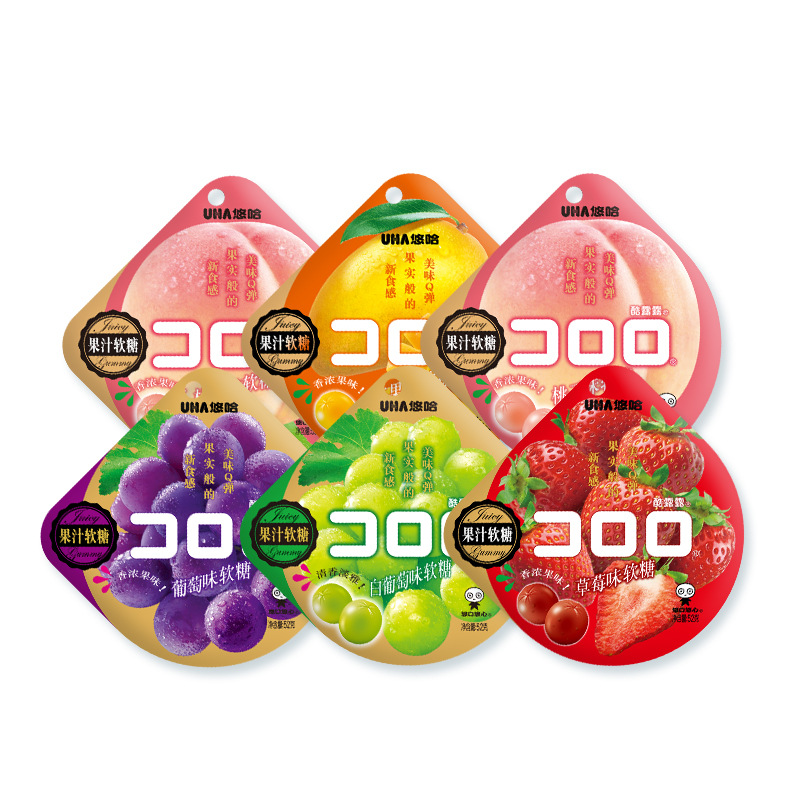 日本品牌 悠哈酷露露白桃果汁软糖52g Q弹美味休闲食品批发国产版