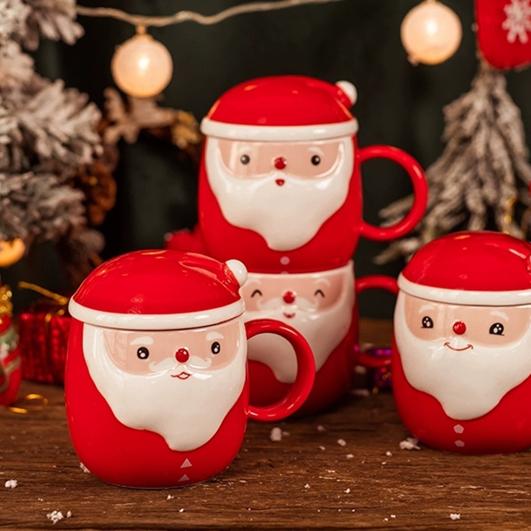 Personalidad creativa Santa Claus taza con tapa regalo Taza de agua de cerámica Linda forma de dibujos animados Oficina Taza de agua