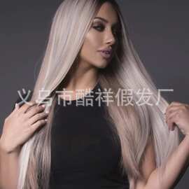 外贸欧美热销非洲假发女自然奶色中分刘海长直发假发头套一件代发