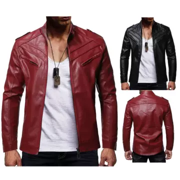 European And American Color Stitching Stand-up Collar Casual Leather Jacket - ShopShipShake