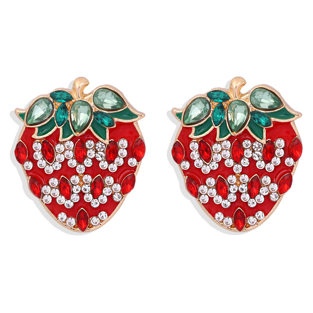 Strawberry Alloy Diamond-studded Earrings display picture 3