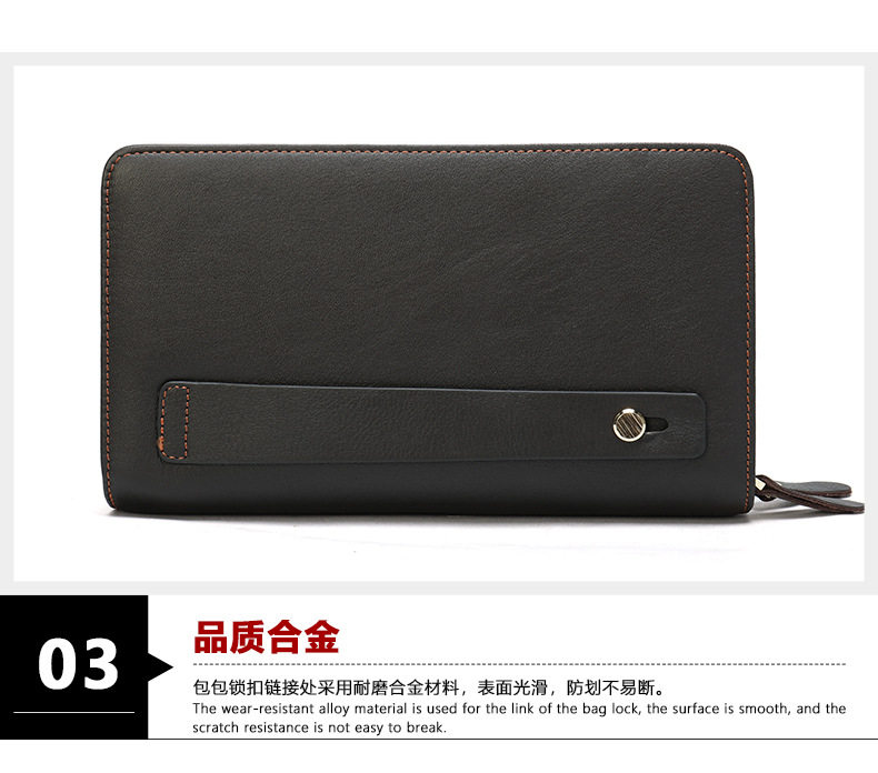 Ví nam da bò thật dáng dài kiểu clutch có khóa kéo hai lớp và ngăn đựng tiền xu — Cà phê/khóa kéo đơn, Màu Đen/khóa kéo đơn, 9013 màu đen, Cà phê 9013 chi tiết 16
