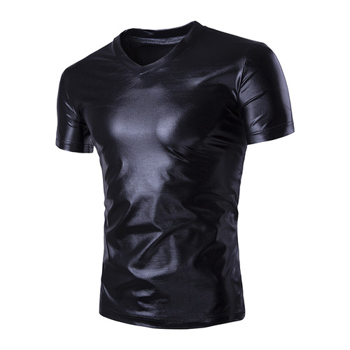 Men's jazz dance stage performance silver gold T-shirt V-neck shiny nightclub costume sexy men's short-sleeved T-shirt