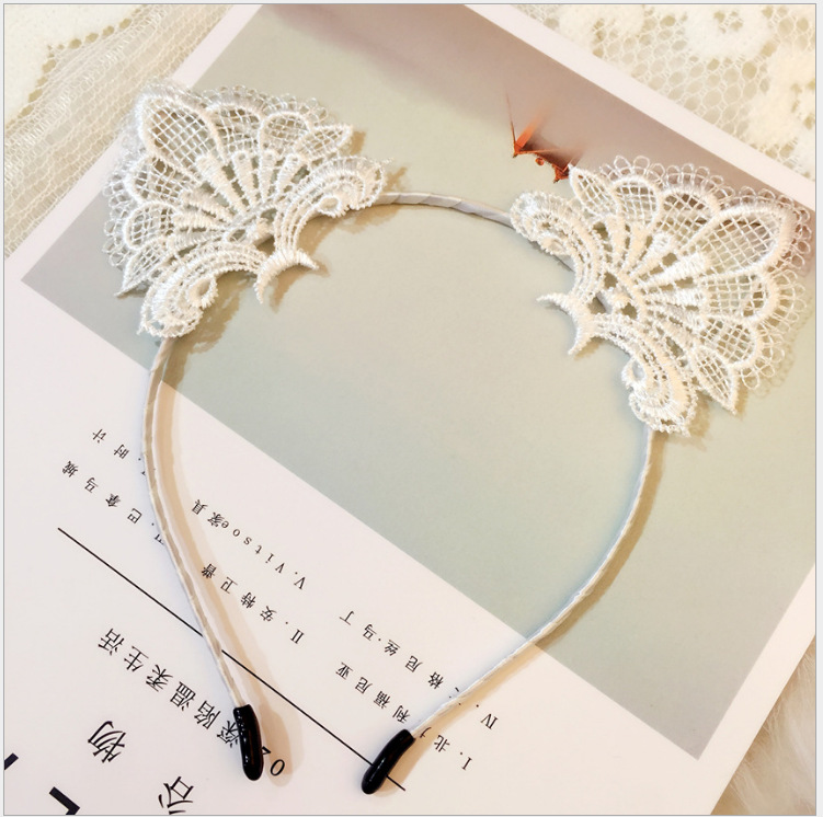 90g Weight Hair Band Hair Accessories Type 1 Piece Quantity Christmas, Daily, Party Occasion Lace Material Cat, Cat Ears Pattern Women'S Gender Cute, Retro Style Handmade, Handmade Craft Cute Retro Women'S Cat Cat Ears Lace Handmade Hair Band 2