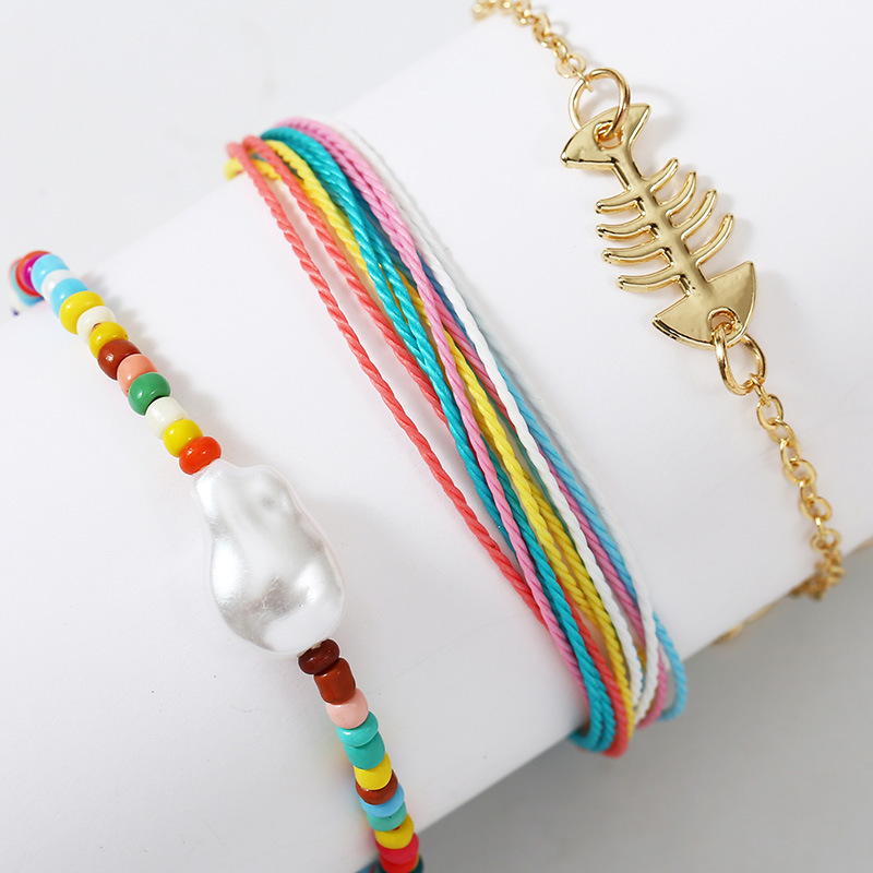 European And American Bohemian More Than Rope Weaving Beads Bracelet Trendy Pearl Fishbone Bracelet Accessories display picture 2