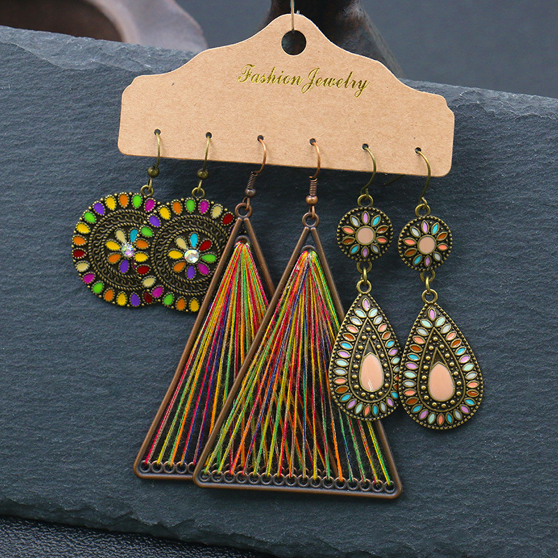 Earrings 3 Pairs Combination Set European And American Ear Accessories Retro Tassel Earrings