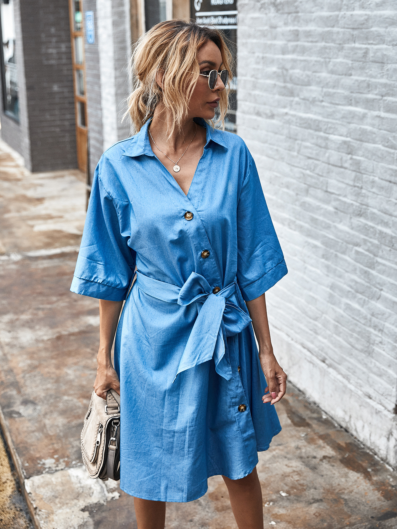 casual lace-up belt denim dress  NSDY7368