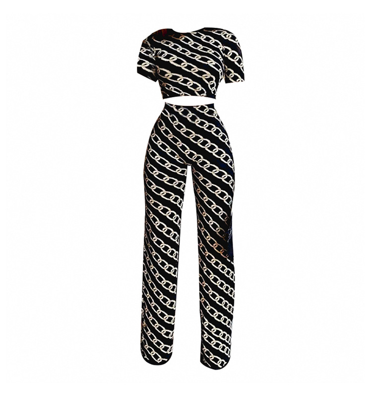 sexy T-shirt printed hip-lifting wide-leg pants suit NSXS35933