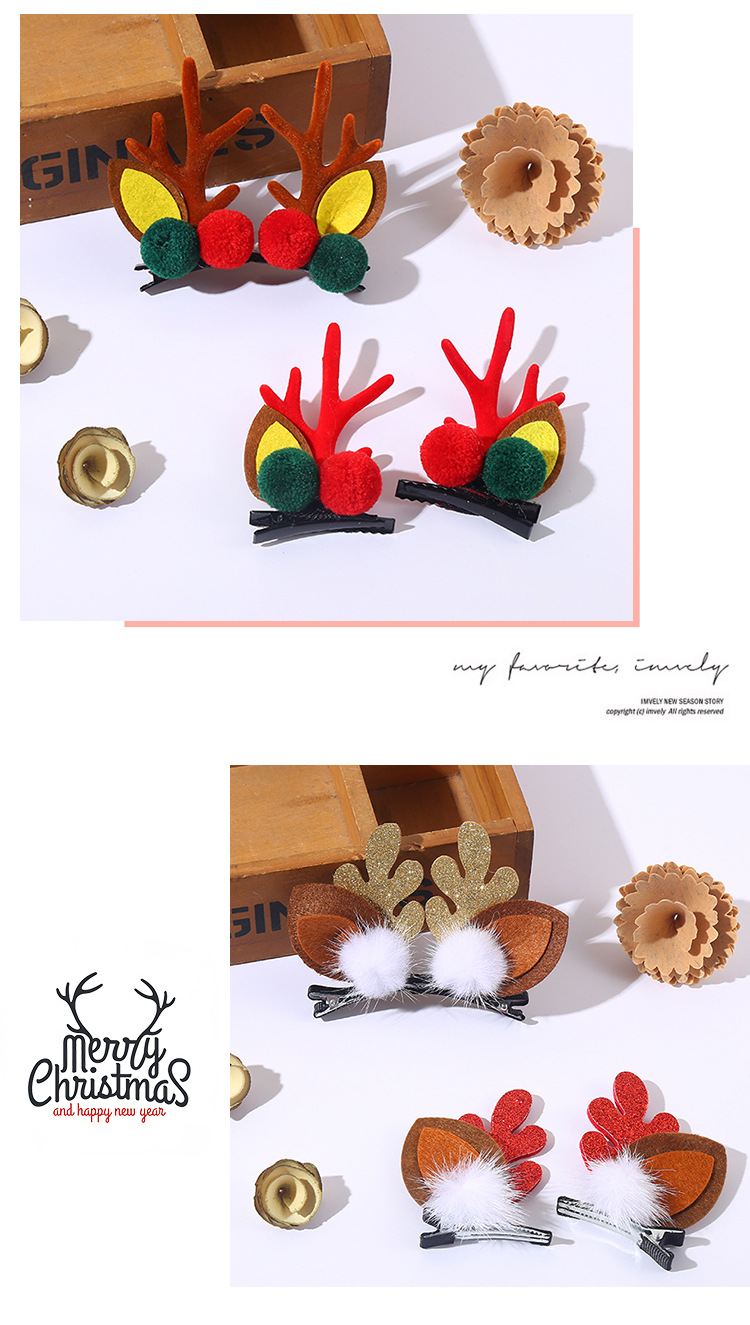 Christmas Headdress Antlers Barrettes Christmas Hairpin Hair Ball Duckbill Clip Cute Deer Barrettes display picture 7