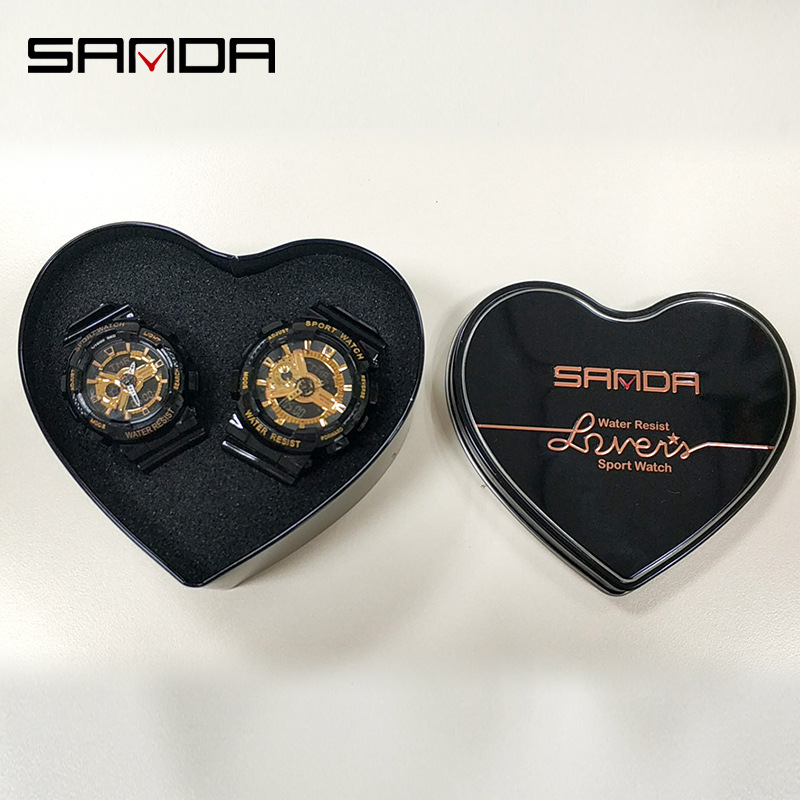 Sanda reloj caja reloj pareja en forma de corazón caja de reloj caja esponja caja de hierro