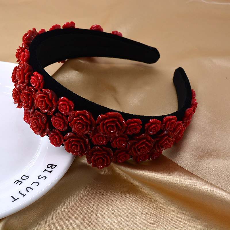 Korean Fashion  New Red Rose Retro  Color Ceramic Cheap  Headband  Nihaojewelry Wholesale display picture 5