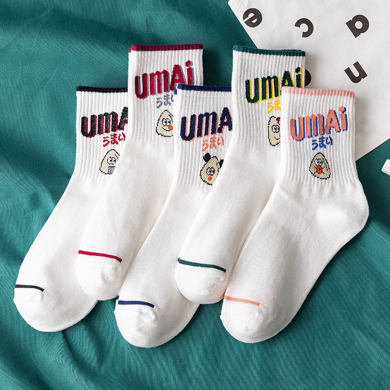 字母袜子女中筒袜ins潮夏天薄款学生运动可爱韩国日系白色百搭棉