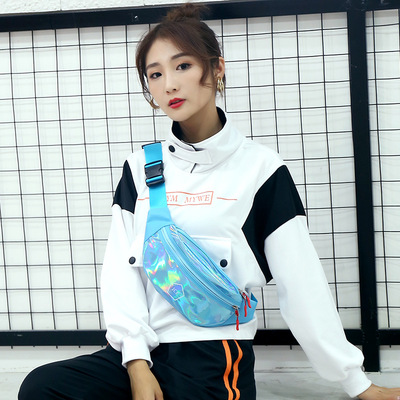 2020新款PU反光防水腰包女大容量胸包戶外運動小背包男生意收錢包