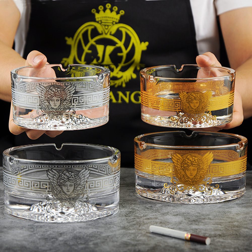 出口欧式个性烟具雪茄烟灰桶 水晶玻璃烟缸复古圆形烟灰缸摆件