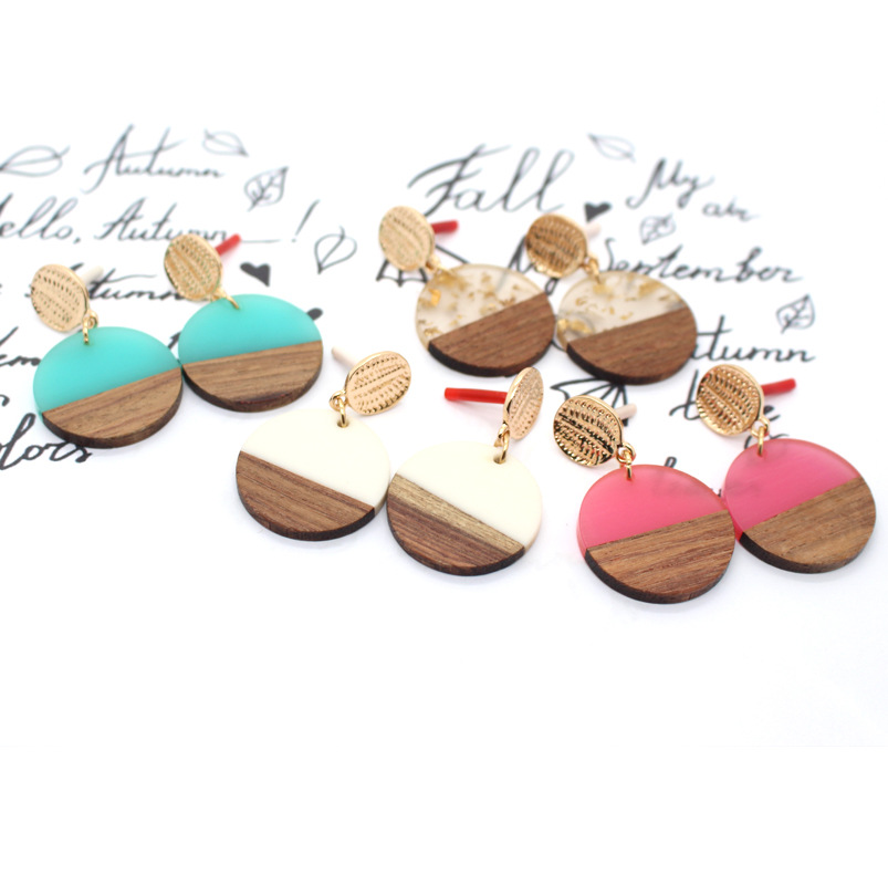 Fashion Jewelry Original Simple Earrings Resin Wood Stitching Earrings Wholesale Nihaojewelry display picture 5