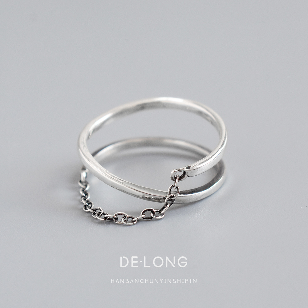 Retro Minimalist Chain Ring S925 Sterling Silver Ring Niche Design Personality Female Silver Ring Korean Fashion Jewelry