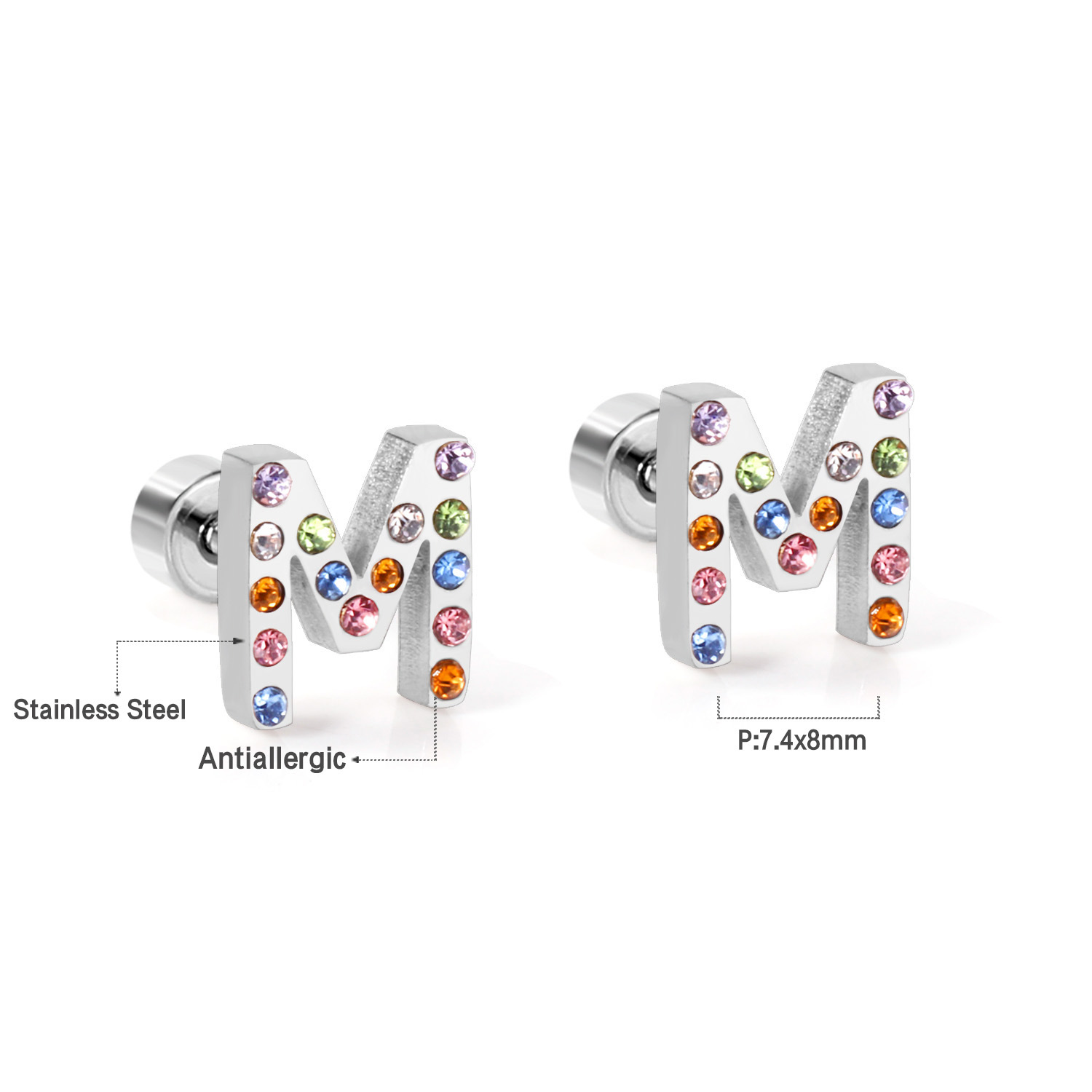 Fashion Letter Stainless Steel Inlay Zircon Ear Studs 1 Pair display picture 29