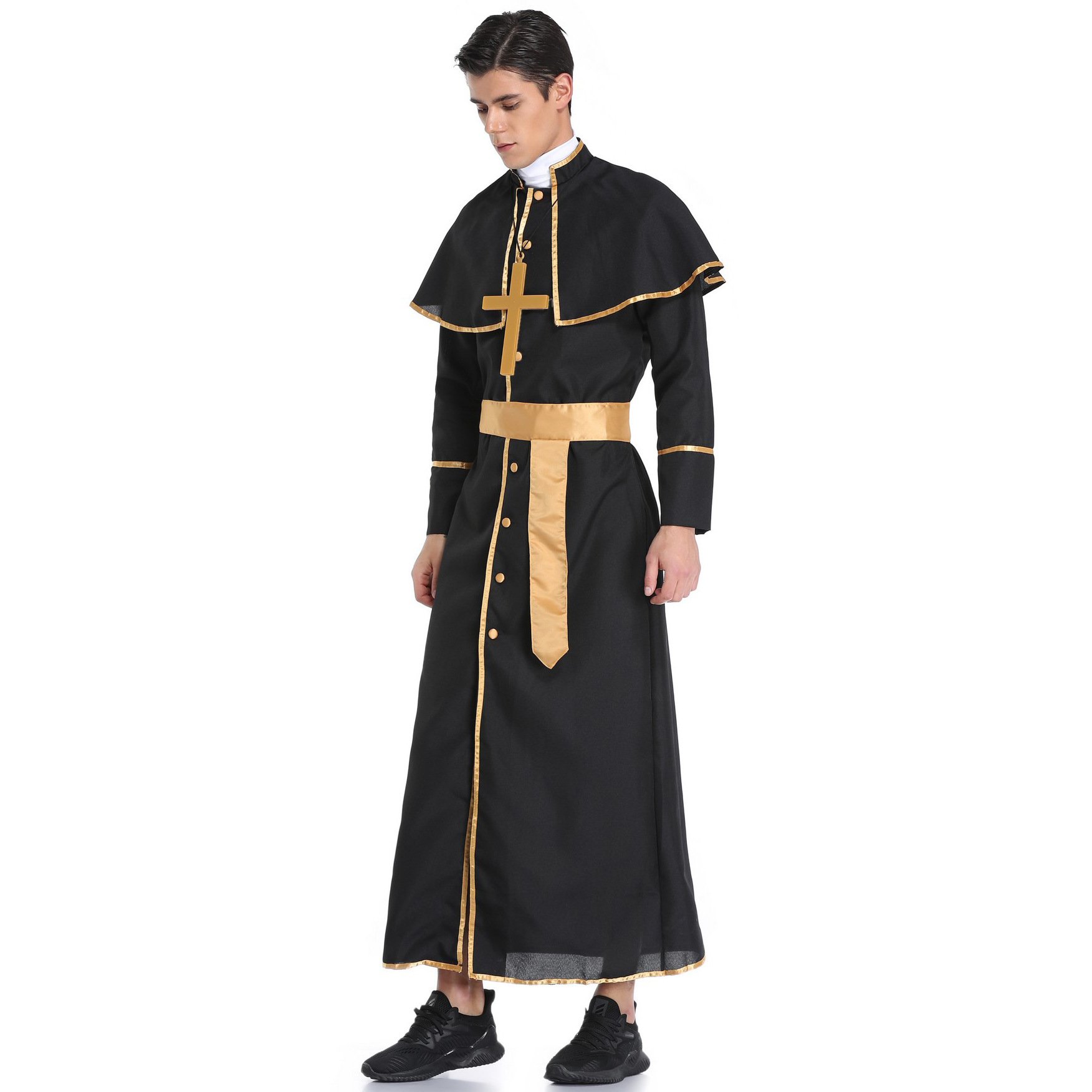 M-XL 牧師服 男款 成人萬圣節服裝 男士羅馬傳教士神父袍扮演制服（規格不同價格也不同）