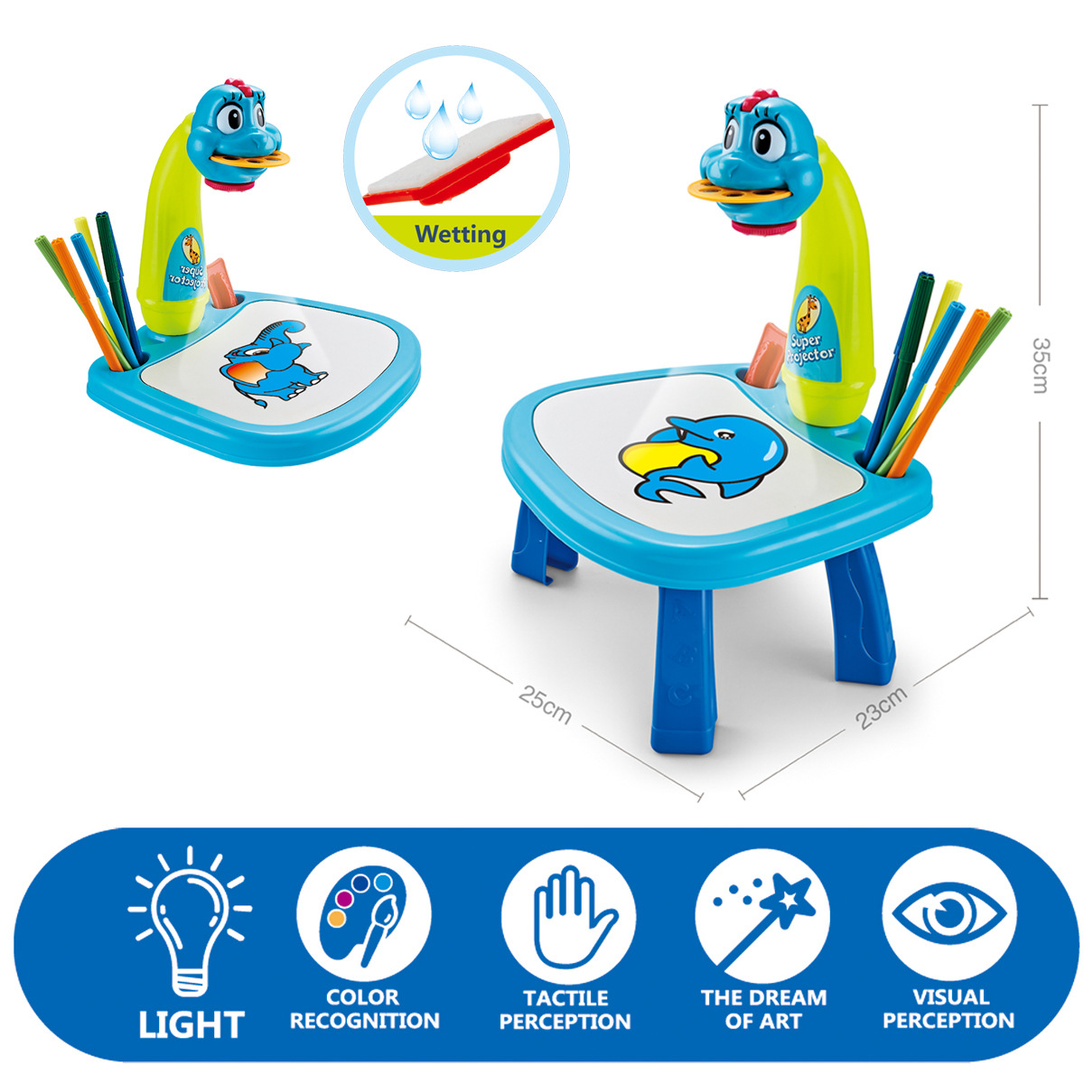 De los niños juguetes de inteligencia DIY dinosaurio Mesa aprendizaje inteligente 6D proyección pintura máquina Caballete Proyector
