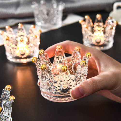 ins light luxury glass crystal gold crown candlestick necklace ring storage dish creative ornaments aromatherapy candle holder