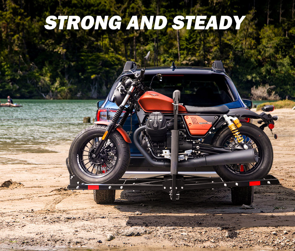 Soporte de carga 227kg con bloque de rueda con varilla fija al aire libre titular de la motocicleta cola del coche marco de la motocicleta