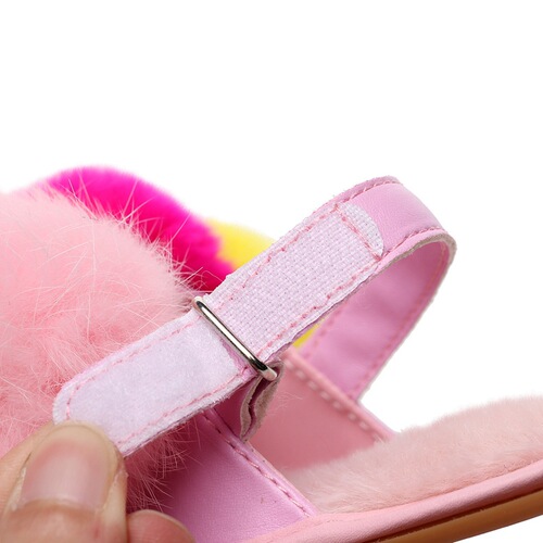 Fur sandals rubber non-slip bottom PU rabbit fur cute style children's baby shoes baby toddler shoes 0-1-2 years old
