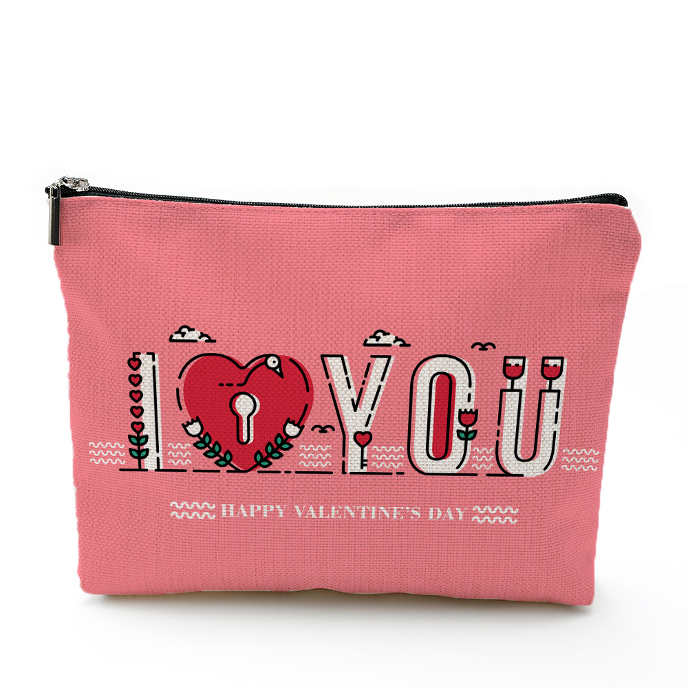 情人节化妆包防水棉麻 拉链袋化妆品饰品收纳袋 旅行洗漱包收纳包