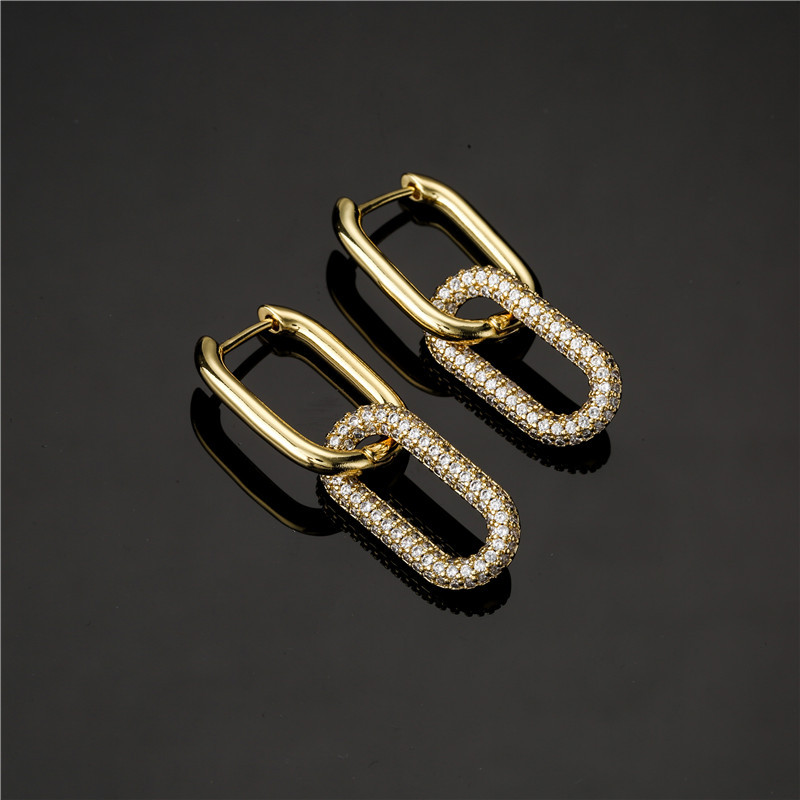 5g Weight Zircon Inlay Material Earrings Classification Wedding, Travel, Birthday, Festival Occasion Copper Material Geometric Pattern Women'S Gender Fashion Style Fashion Double Ring Buckle Pure Copper Micro-inlaid Color Zircon Earrings 1