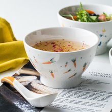 華孚日式手繪斗笠單個可愛飯碗面碗小碗高腳碗和風陶瓷碗味增湯碗