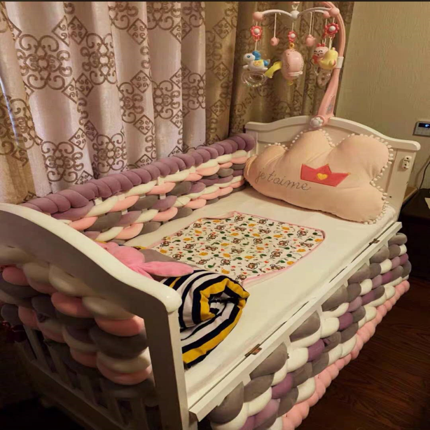 ins爆款麻花辫婴儿床围手工编织绳条DIY儿童房可拆卸围栏防撞防摔|ms