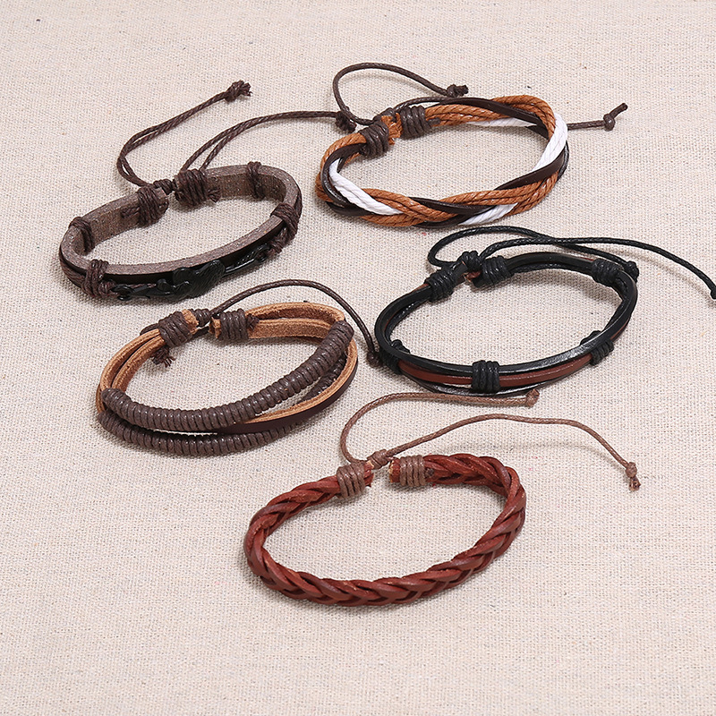 New Hip-hop Fashion Retro Woven Multi-layer Diy Suit Cowhide Bracelet Hand Rope Punk Jewelry Wholesale display picture 3