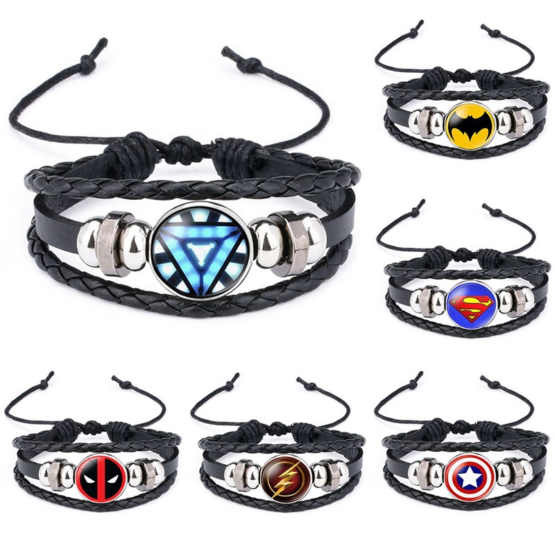European and American movies around Marvel Heroes Batman Avengers Captain America Shield Gem Cowhide Bracelet