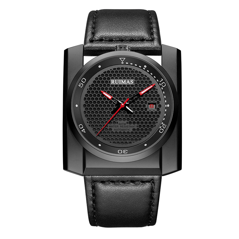 瑞马仕RUIMAS全自动机械表男士方形钢壳皮带商务时尚手表代发6775