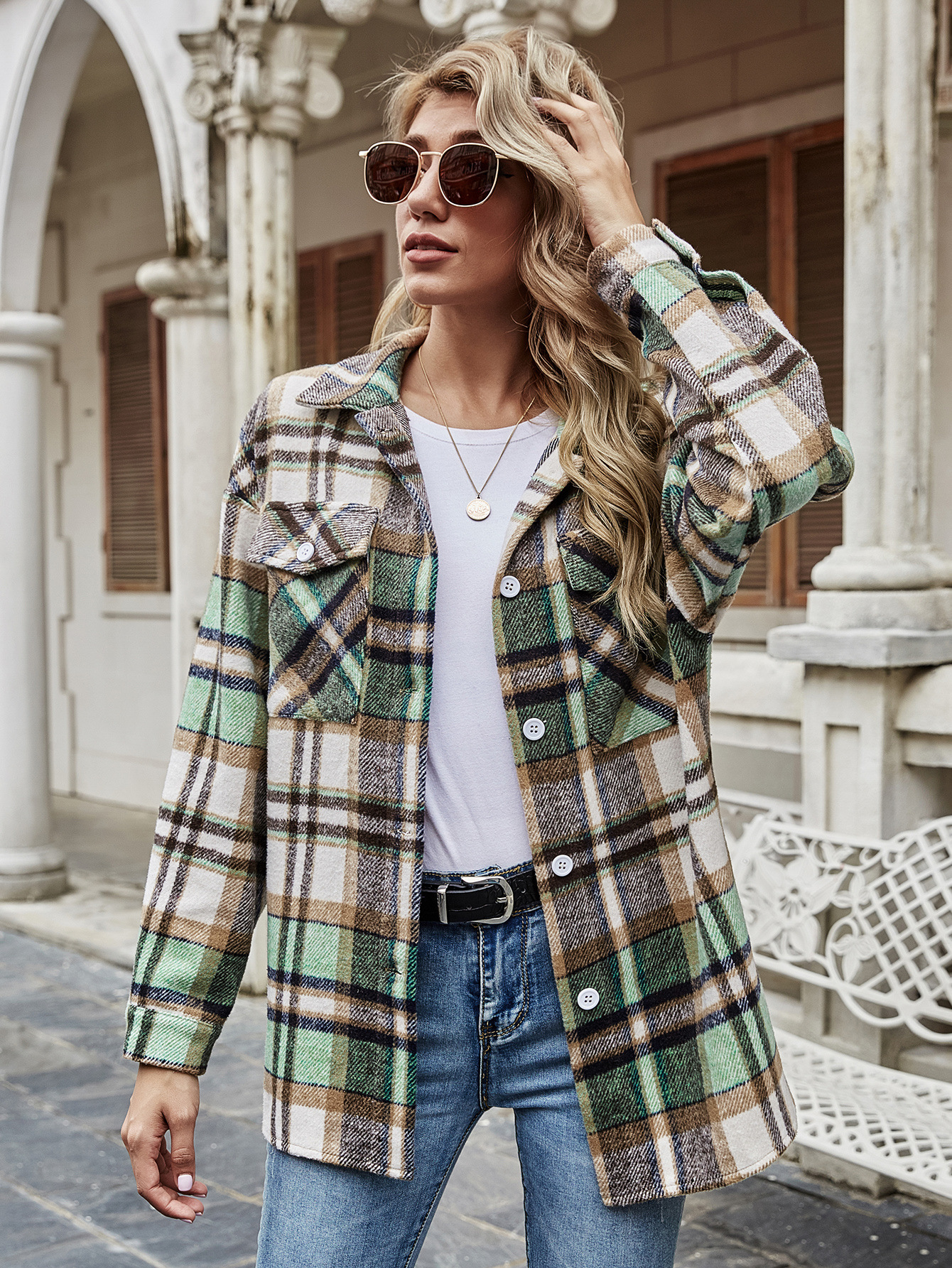 women s lapel loose plaid jacket nihaostyles clothing wholesale NSJM80249